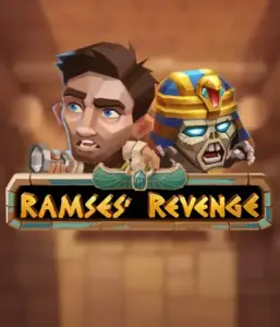 Explore the thrilling world of the Ramses' Revenge game by Relax Gaming, showcasing a frightened explorer and a terrifying mummy amid an Egyptian tomb backdrop. This image captures the excitement of ancient Egyptian myths, great for adventure seekers, offering a thrilling escape. 